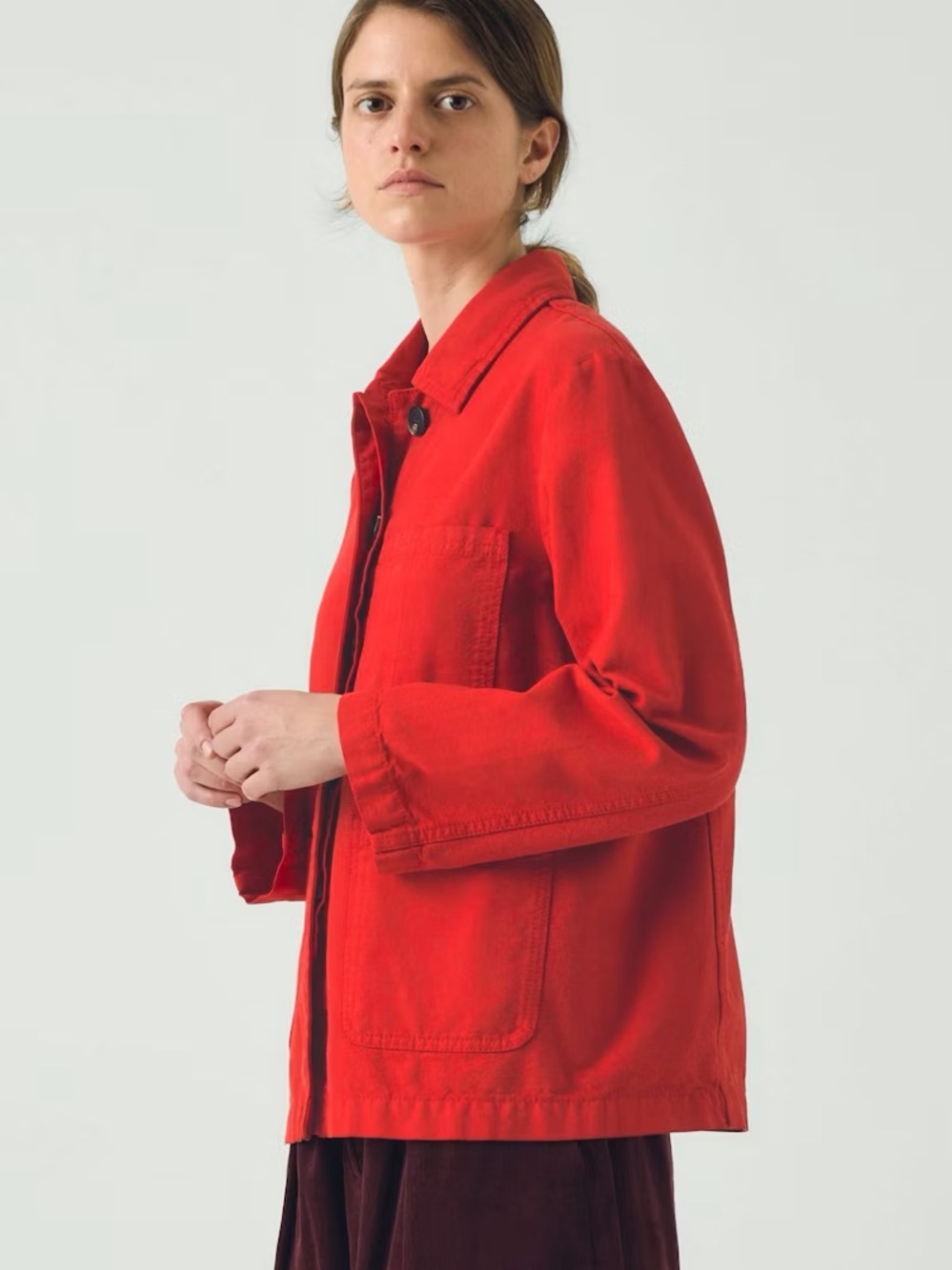 TOAST NWT Red Poppy Garment Dyed Twill Button Front Cotton Canvas Utility Jacket